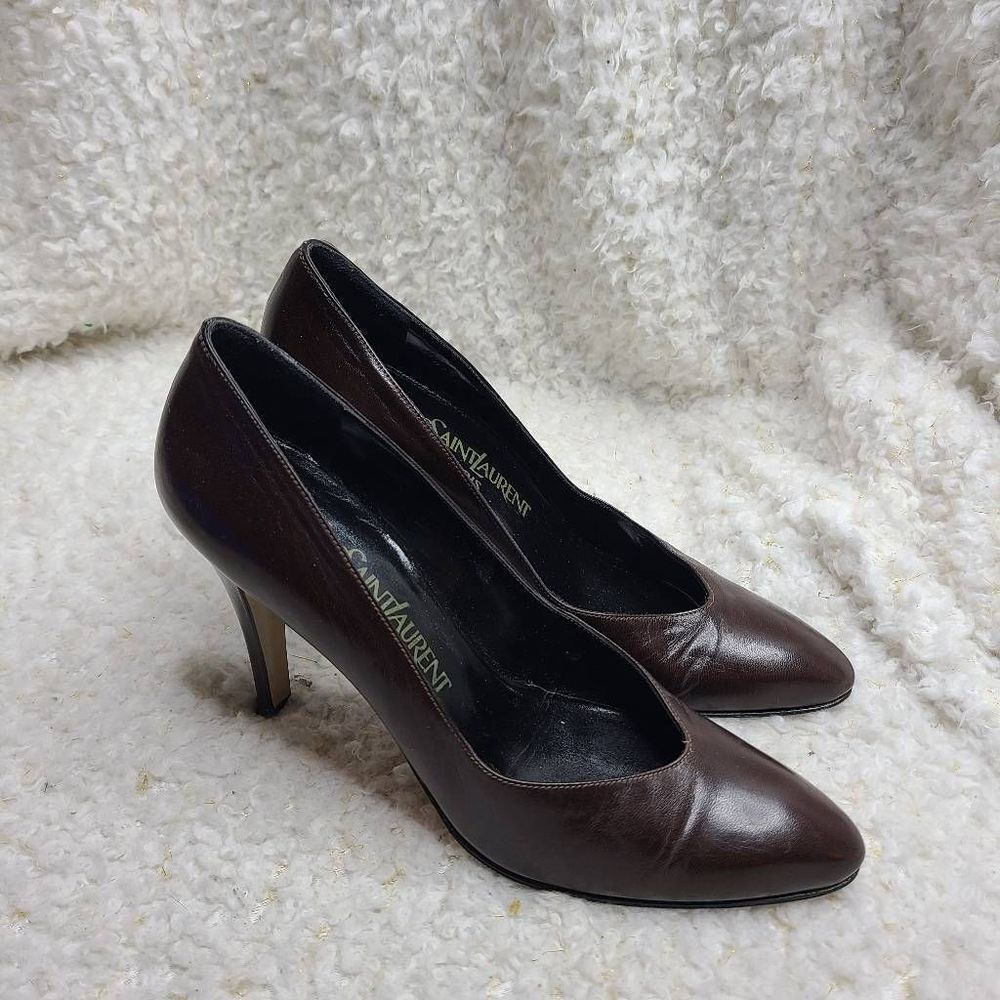 Yves Saint Laurent Vintage Chocolate Brown Leather Pumps sz 7.5 S‎
